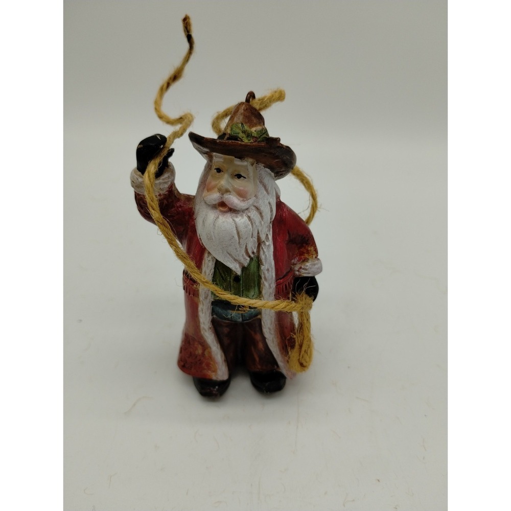 Cowboy Santa Christmas Ornament With Rope Lasso Western Ranch Rodeo Resin